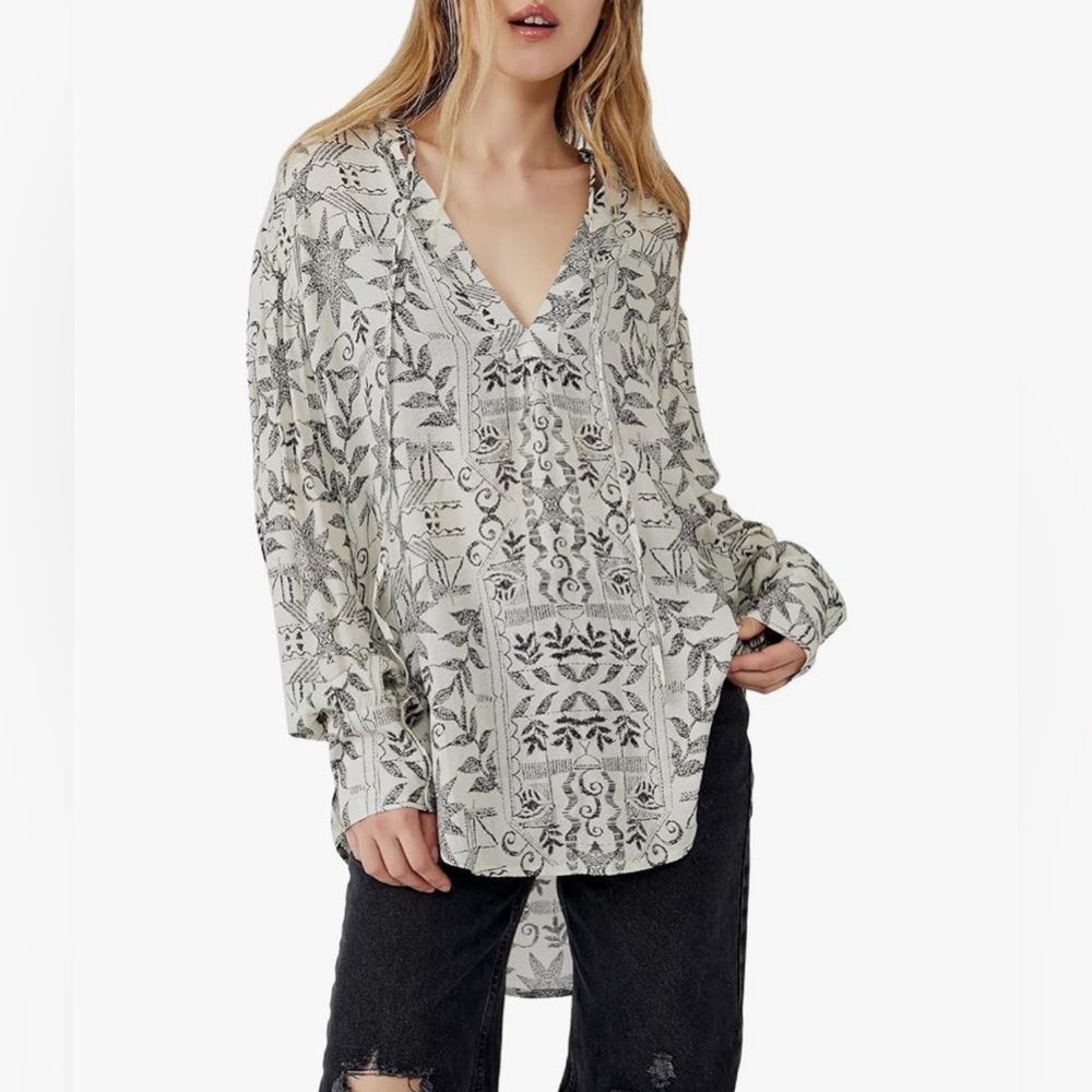 Free People Black and White Patterned Print Tunic